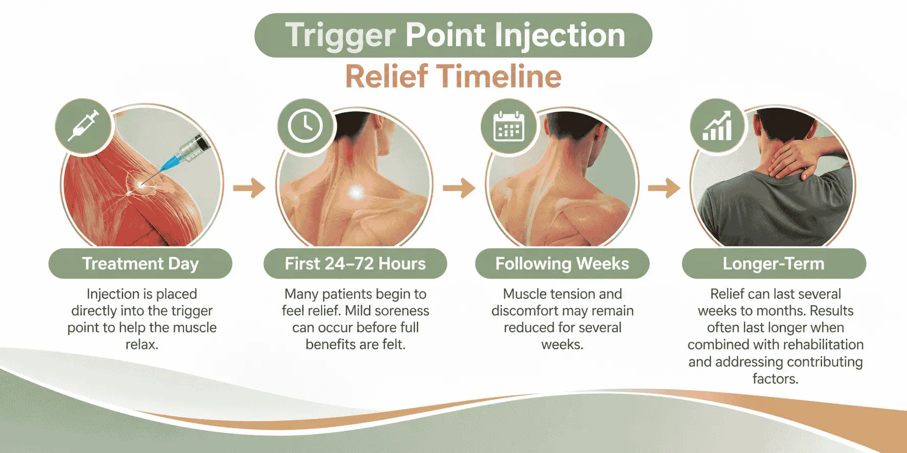 Timeline showing how long trigger point injection pain relief may last