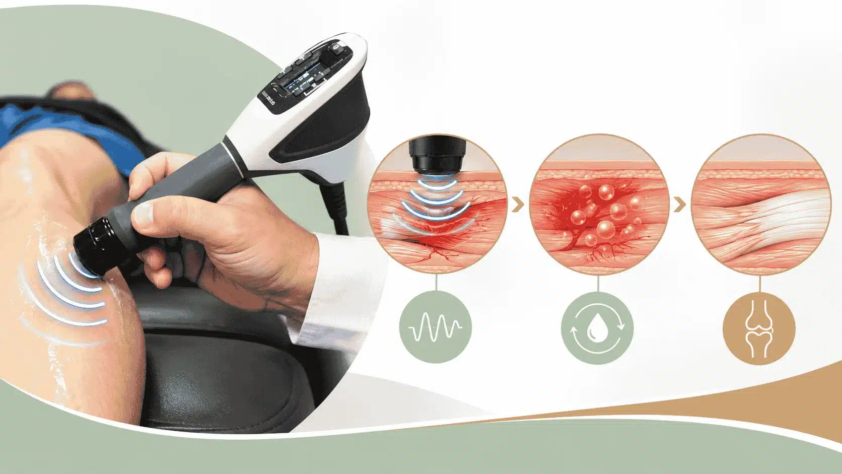 Shockwave therapy device delivering acoustic waves to targeted tissue